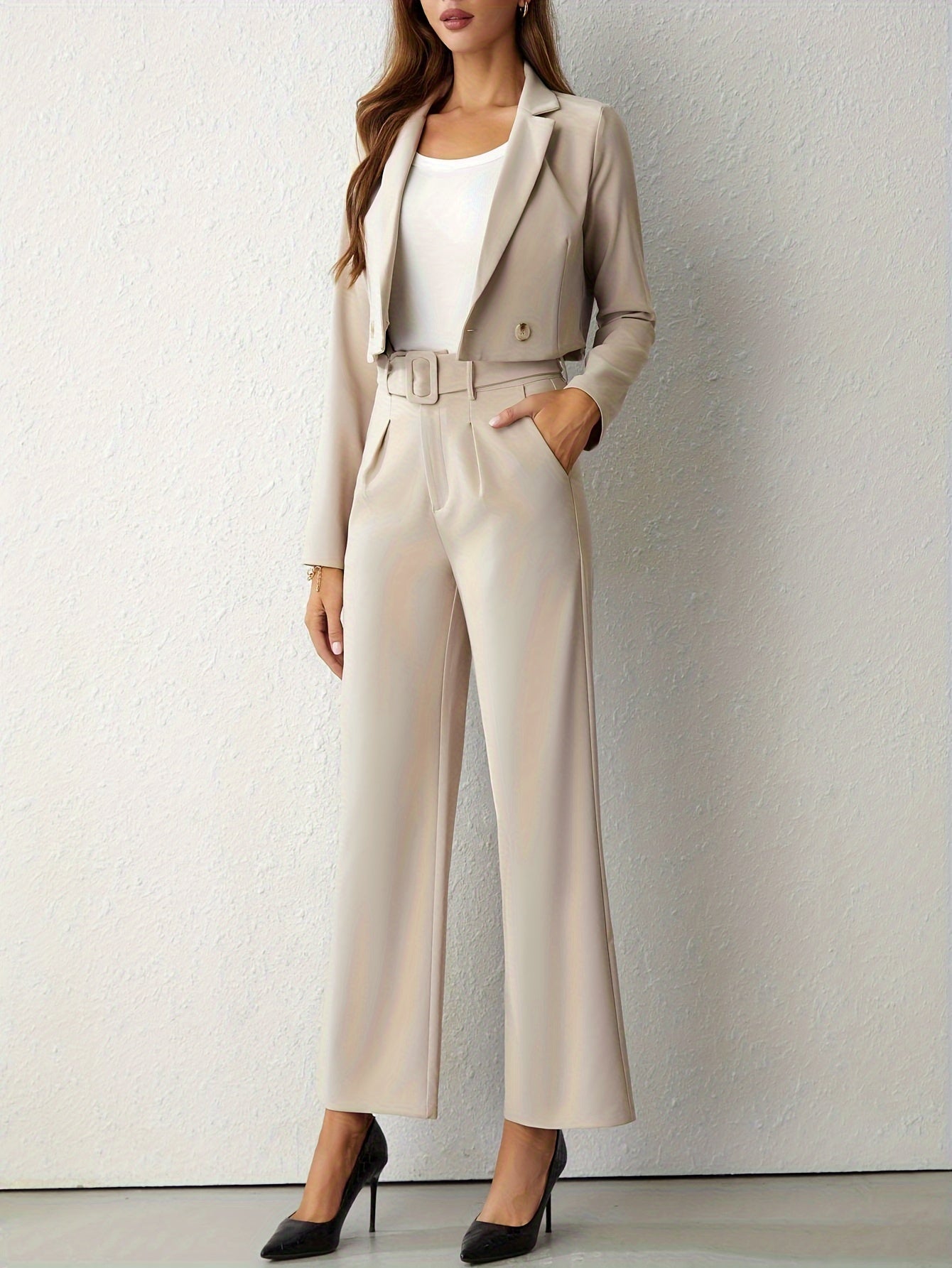 Women's Two-Piece Cropped Suit Set - Fashinoza