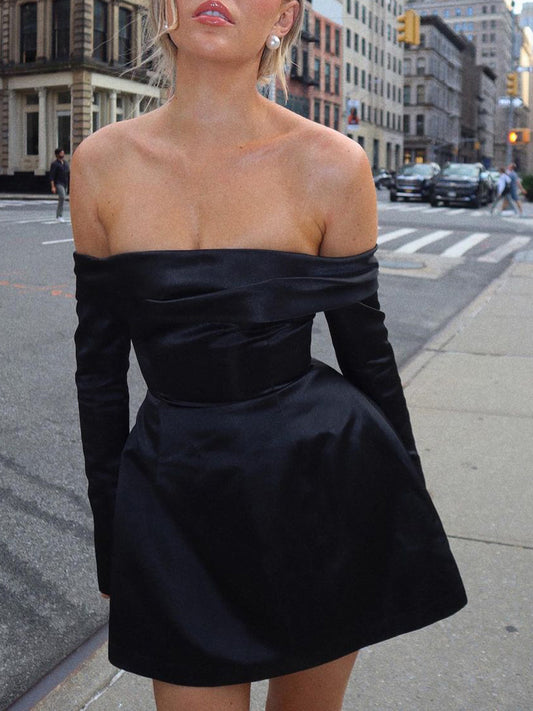 Women's Off Shoulder A-Line Mini Dress - Fashinoza