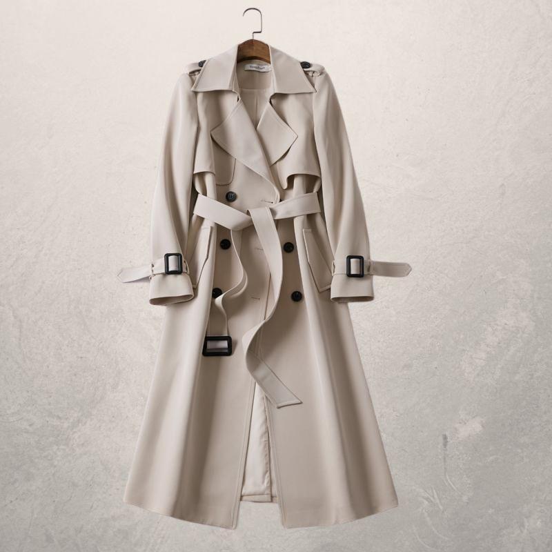 Women's Double Breasted Long Trench Coat - Fashinoza