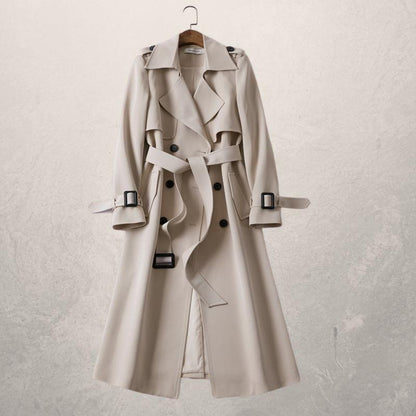 Women's Double Breasted Long Trench Coat - Fashinoza