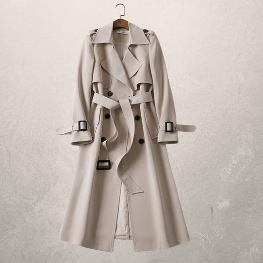 Women's Double Breasted Long Trench Coat - Fashinoza