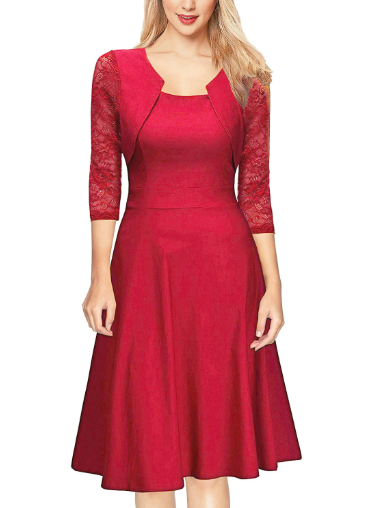 Women's A-Line Midi Dress with Bolero Jacket - Fashinoza