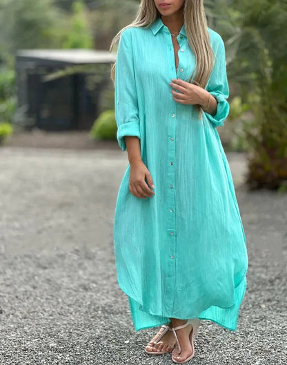 Women's Maxi Shirt Dress Button-Down Amber - Fashinoza