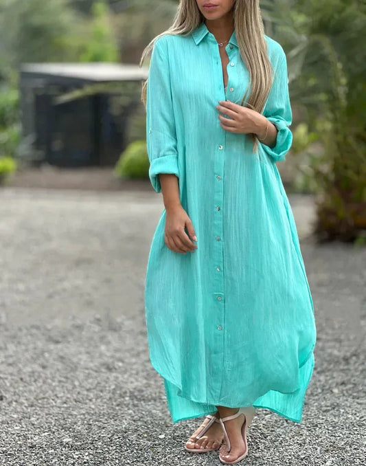 Women's Maxi Shirt Dress Button-Down Amber - Fashinoza