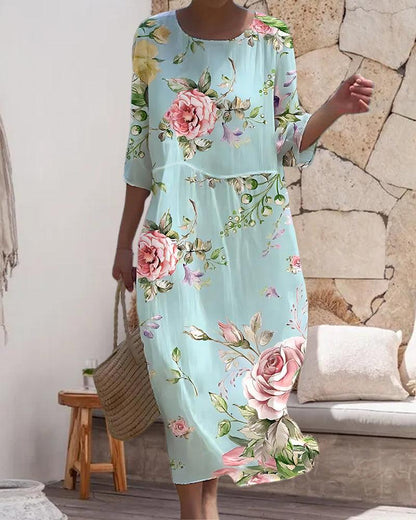 Women's Relaxed Fit Midi Dress Casual - Fashinoza