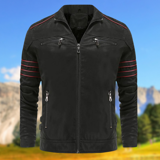 Men's Slim Fit Leather Racer Jacket - Fashinoza