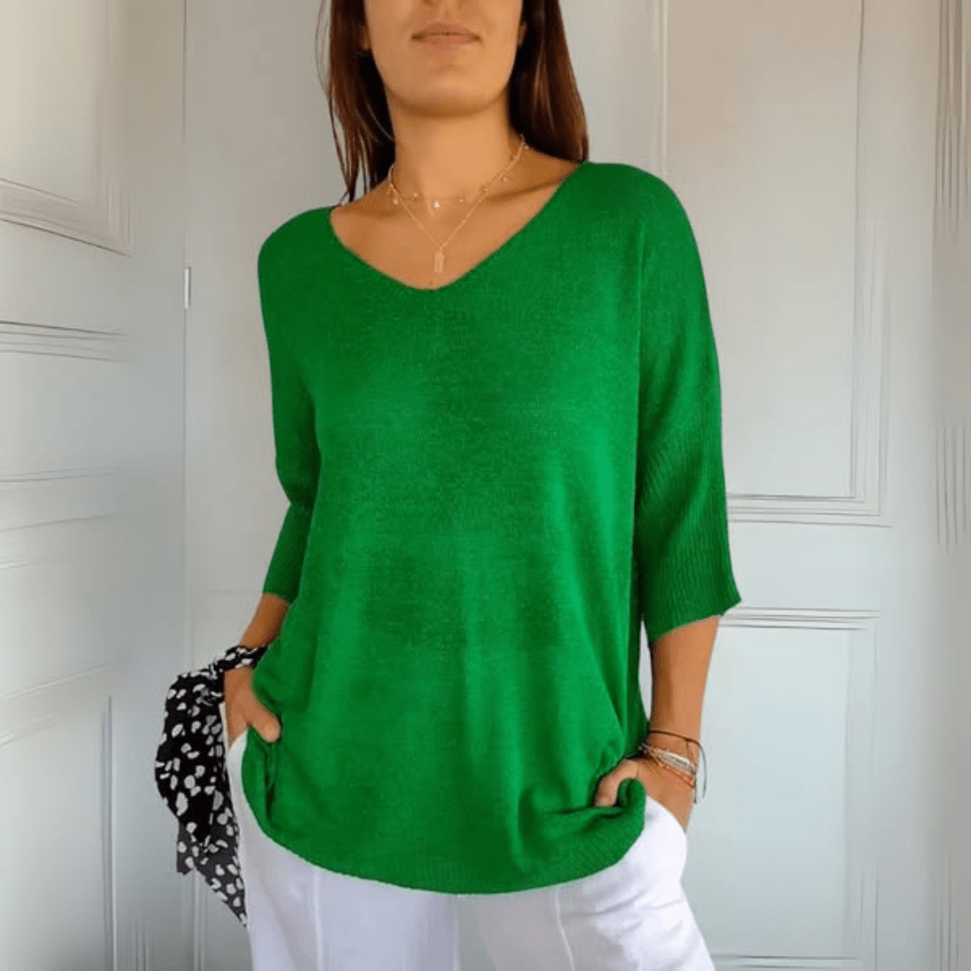 Women's V-Neck Sweater Three-Quarter Sleeves