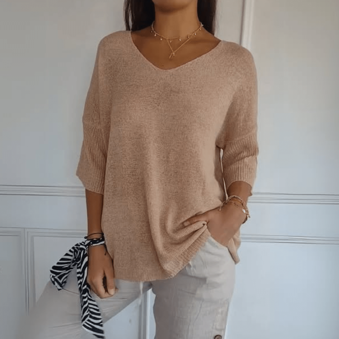 Women's V-Neck Sweater Three-Quarter Sleeves