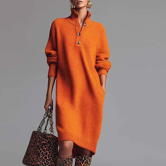 Women's High Neck Midi Sweater Dress - Fashinoza