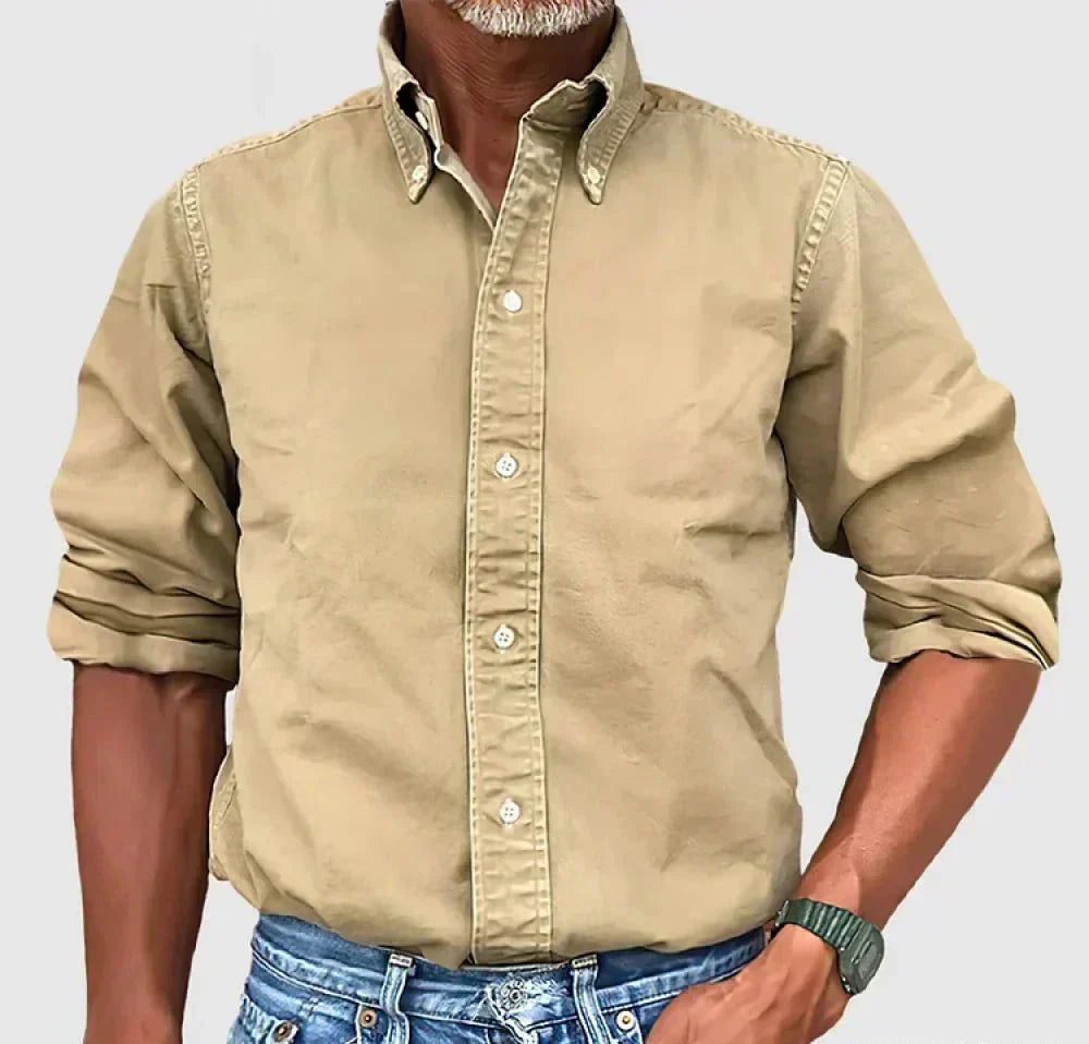 Men's Long Sleeve Button Down Shirt Cotton Fold Down Collar - 
Fashinoza