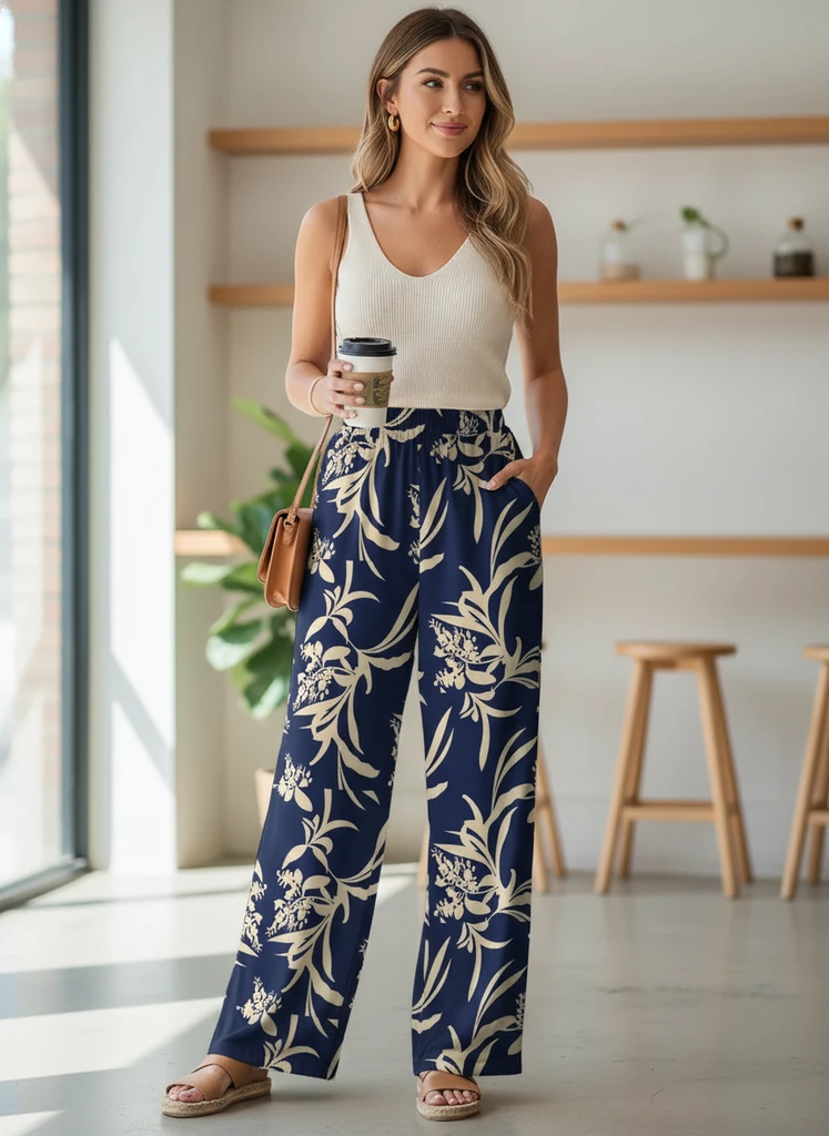 Printed Wide-Leg Beach Trousers