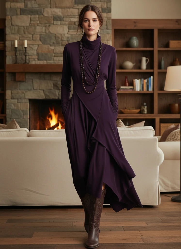Asymmetrical Wrap Midi Dress