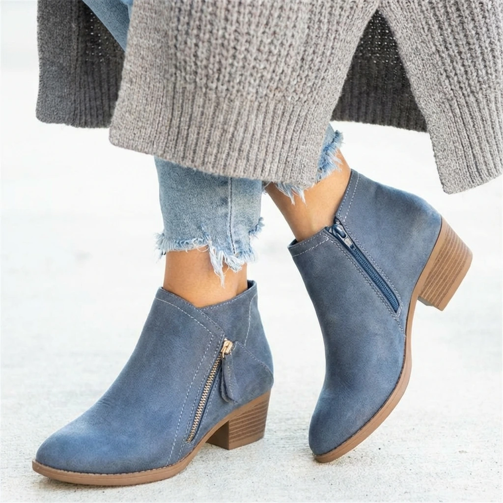 Women's Side Zip Block Heel Ankle Orthopedic  Boots