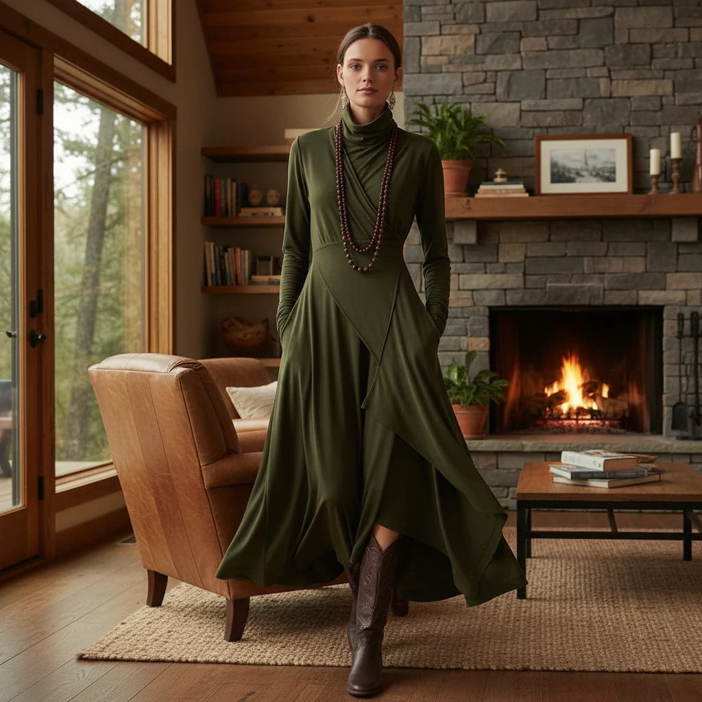 Wrap Turtleneck Midi Dress