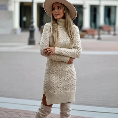 Elegant Knit Turtleneck Sweater Dress