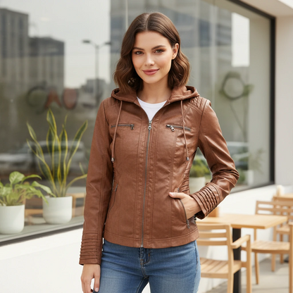 Women’s Hooded Moto-Style Jacket
