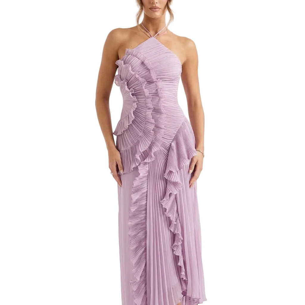 Elorisse | Women’s Pleated Halter Maxi Evening Dress