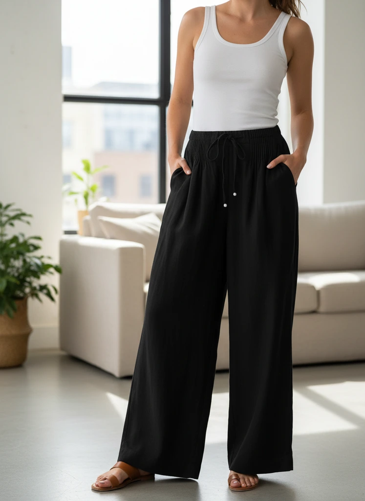 Relaxed Drawstring Wide-Leg Pants