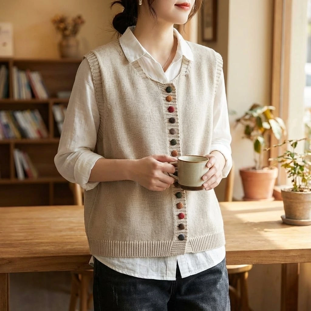 Classic Button Front Knit Vest