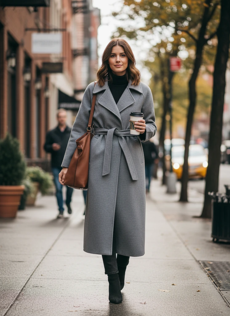 Elegant Long Belted Winter Wrap Coat