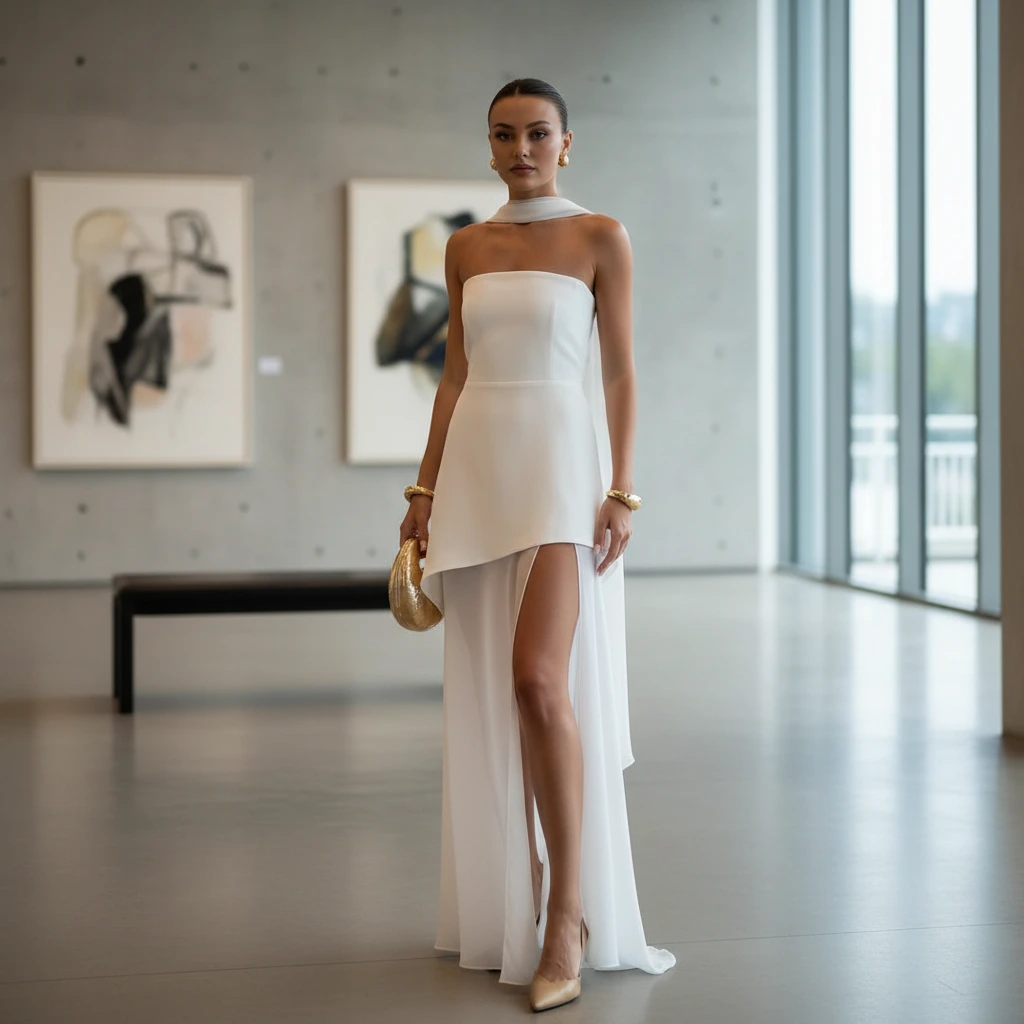 Strapless High-Slit Evening Dress