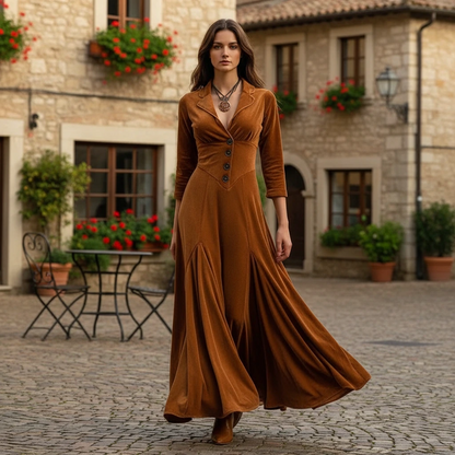 Button Front Long Sleeve Maxi Dress