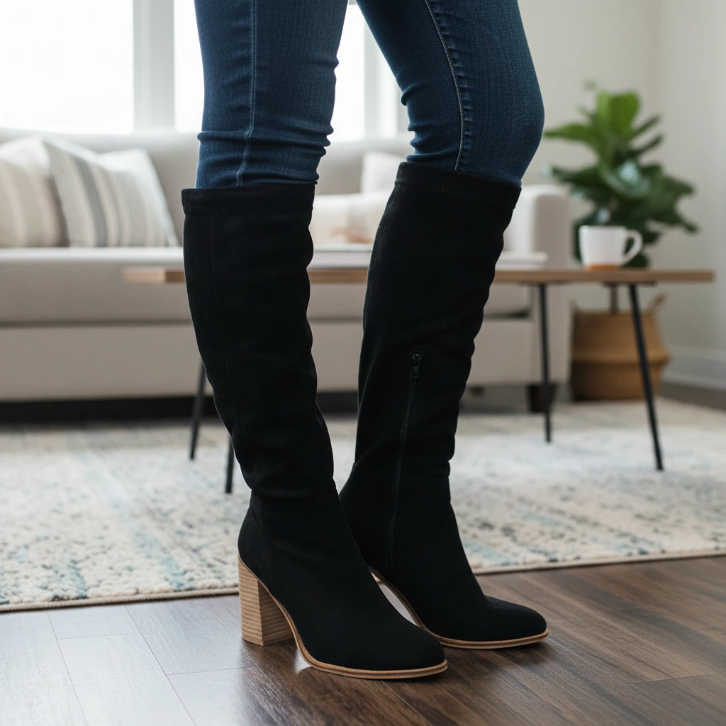 Slouch Knee-High Block Heel Boots
