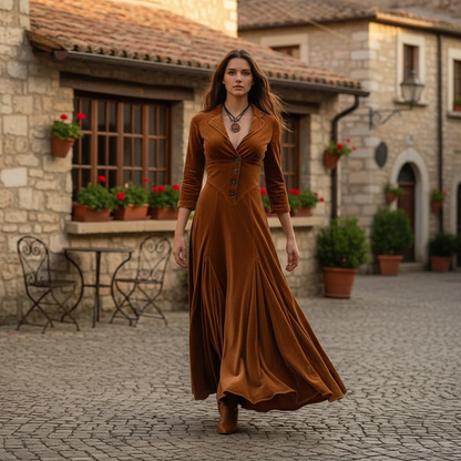 Button Front Long Sleeve Maxi Dress