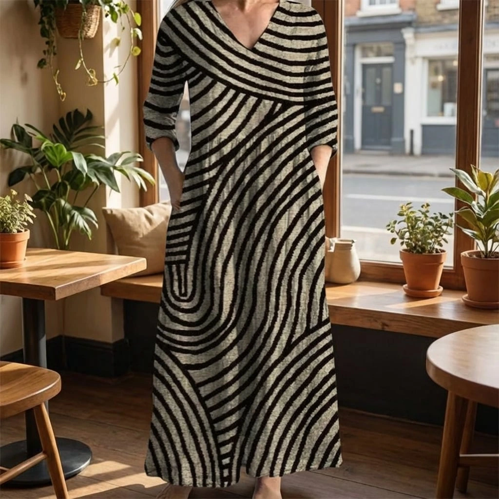 Abstract Stripe Flow Midi Dress