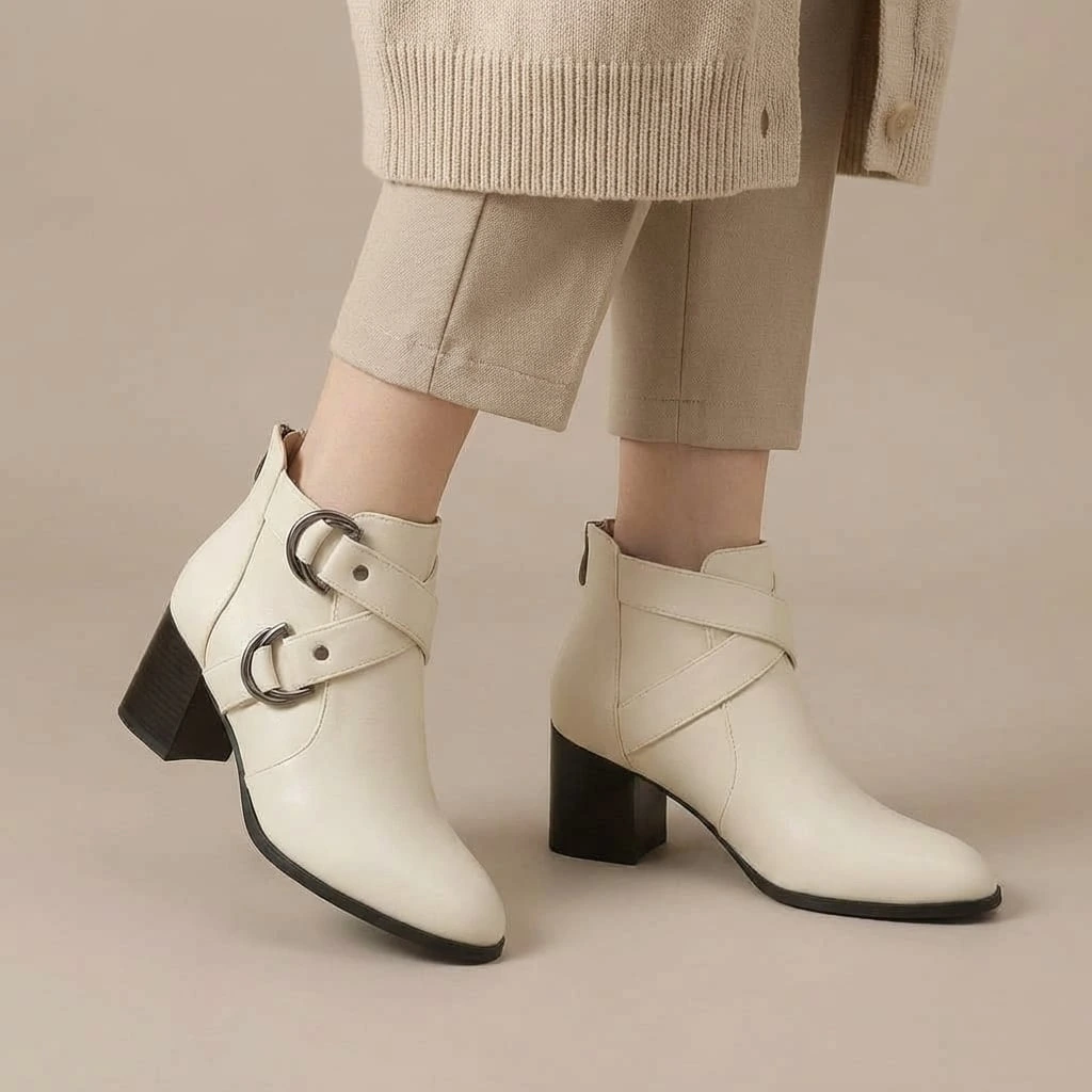 Women's Buckle Strap Block Heel Ankle Orthopedic Boots