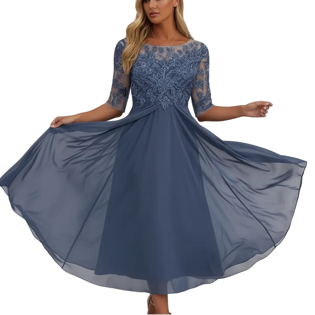 Celestara | Women’s Lace Bodice Midi Dress with Sleeves