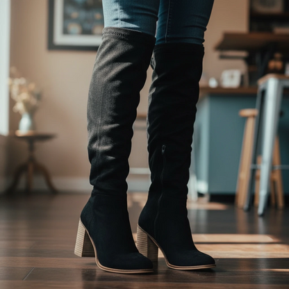 Slouch Knee-High Block Heel Boots