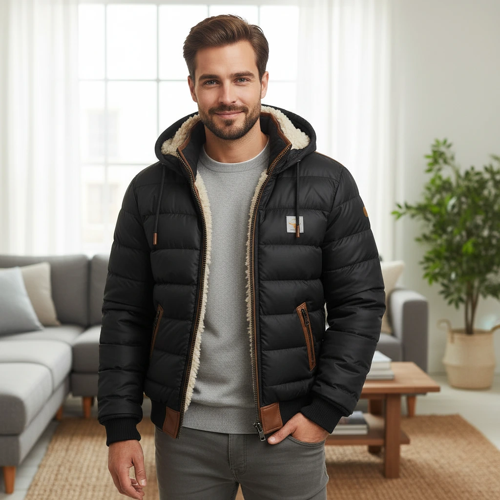 Hooded Sherpa-Lined Puffer Jacket