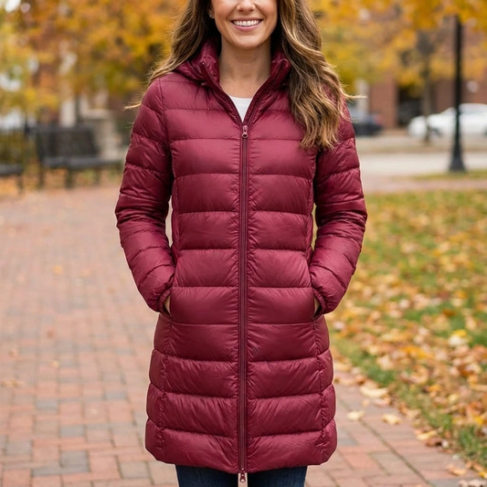 Women’s Long Quilted Hooded Zip Jacket