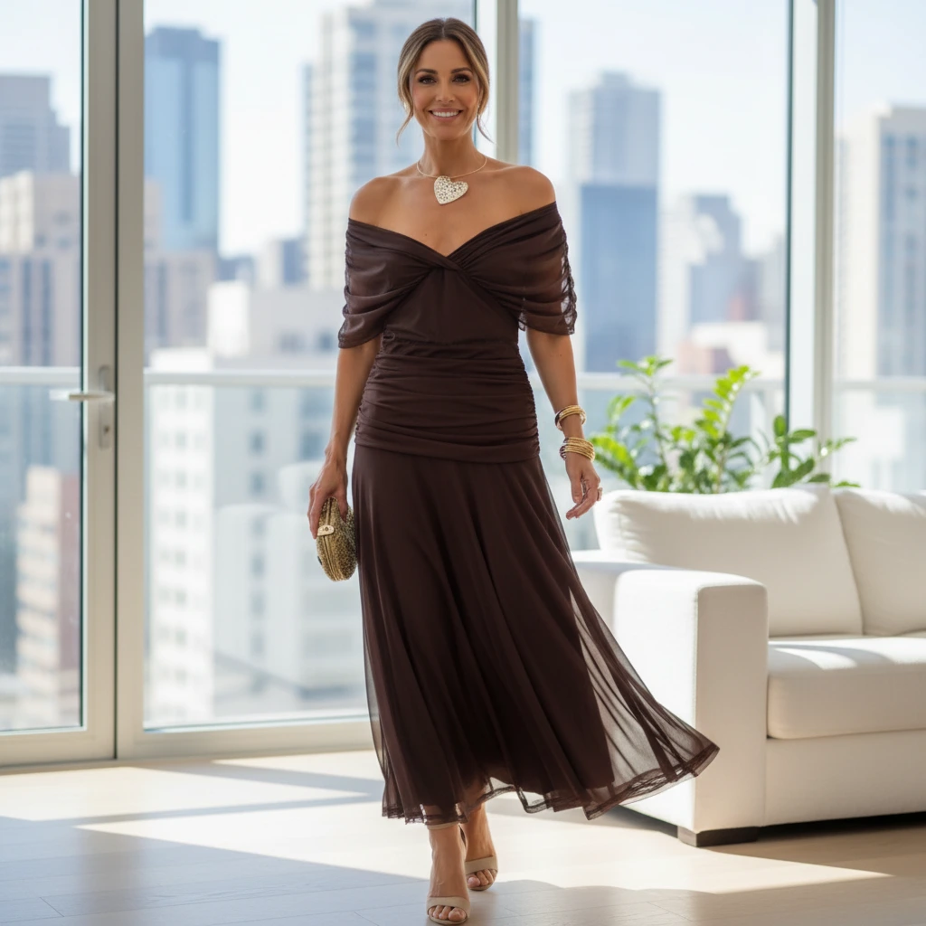 Off-Shoulder Draped Maxi Dress
