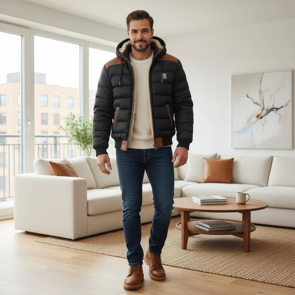 Hooded Sherpa-Lined Puffer Jacket