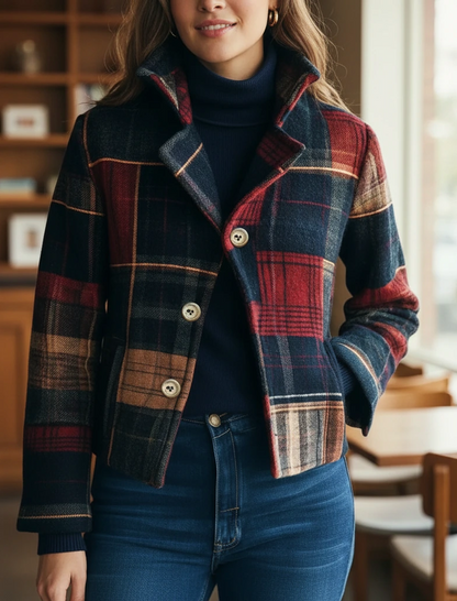 Women’s Tailored Plaid Button Jacket