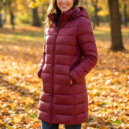 Women’s Long Quilted Hooded Zip Jacket