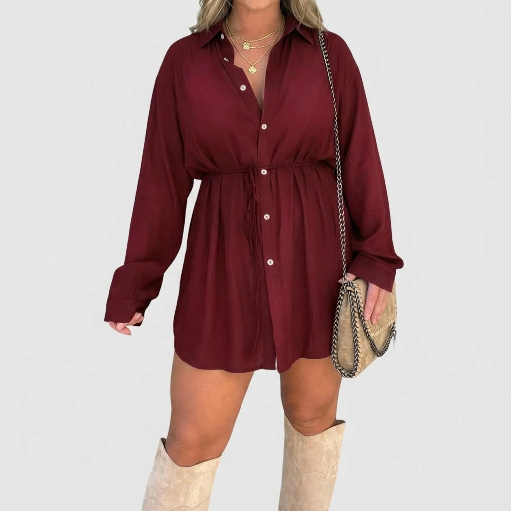Women’s Button Front Long Sleeve Shirt Dress