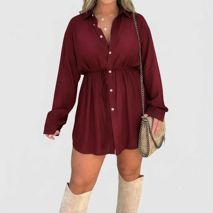 Women’s Button Front Long Sleeve Shirt Dress