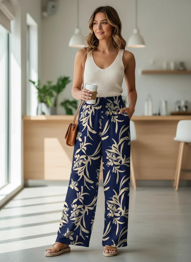 Printed Wide-Leg Beach Trousers