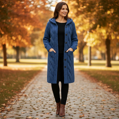 Cable Knit Hooded Cardigan Coat