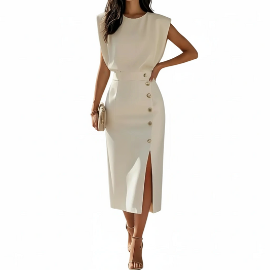 Elisara | Women’s Sleeveless Button Detail Midi Dress