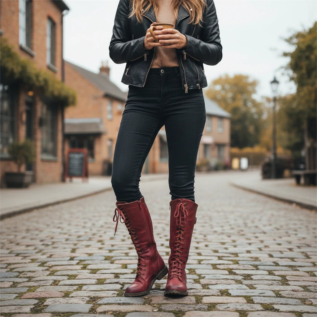 Lace-Up Knee-High Combat Boots