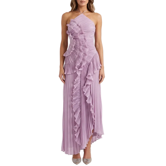 Elorisse | Women’s Pleated Halter Maxi Evening Dress