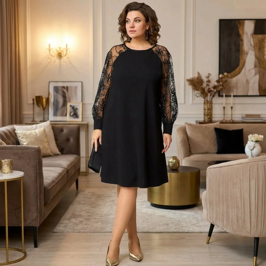 Elegant Lace-Sleeve Evening Gown