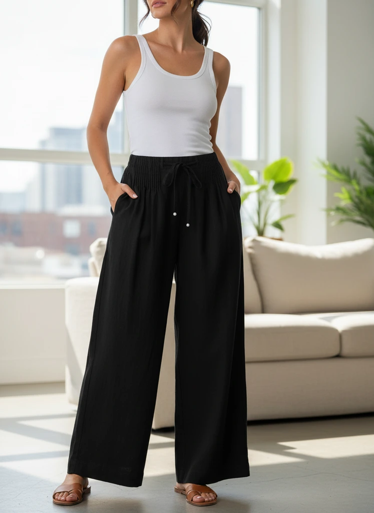 Relaxed Drawstring Wide-Leg Pants