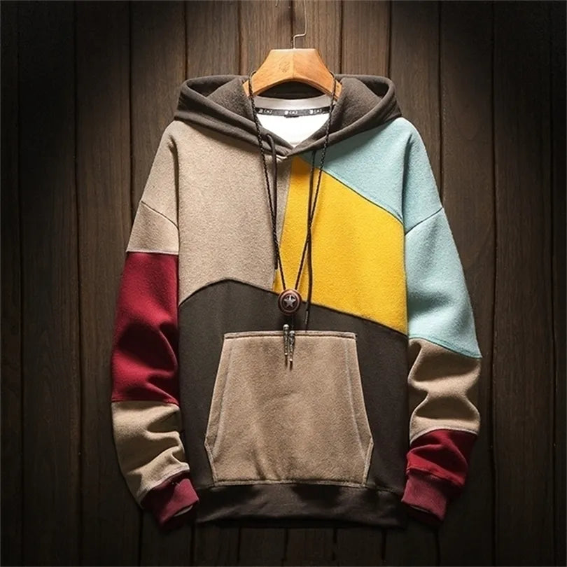 Men's Colorblock Hoodie Kangaroo Pocket Sweatshirt - Fashinoza
