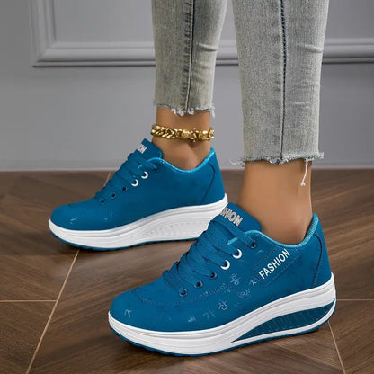 Women's Walking Shoes Platform Wedge Breathable PU Leather Trainers