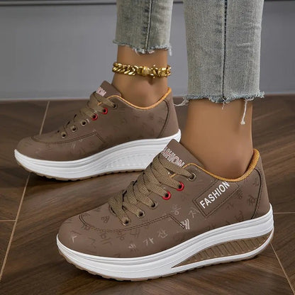 Women's Walking Shoes Platform Wedge Breathable PU Leather Trainers